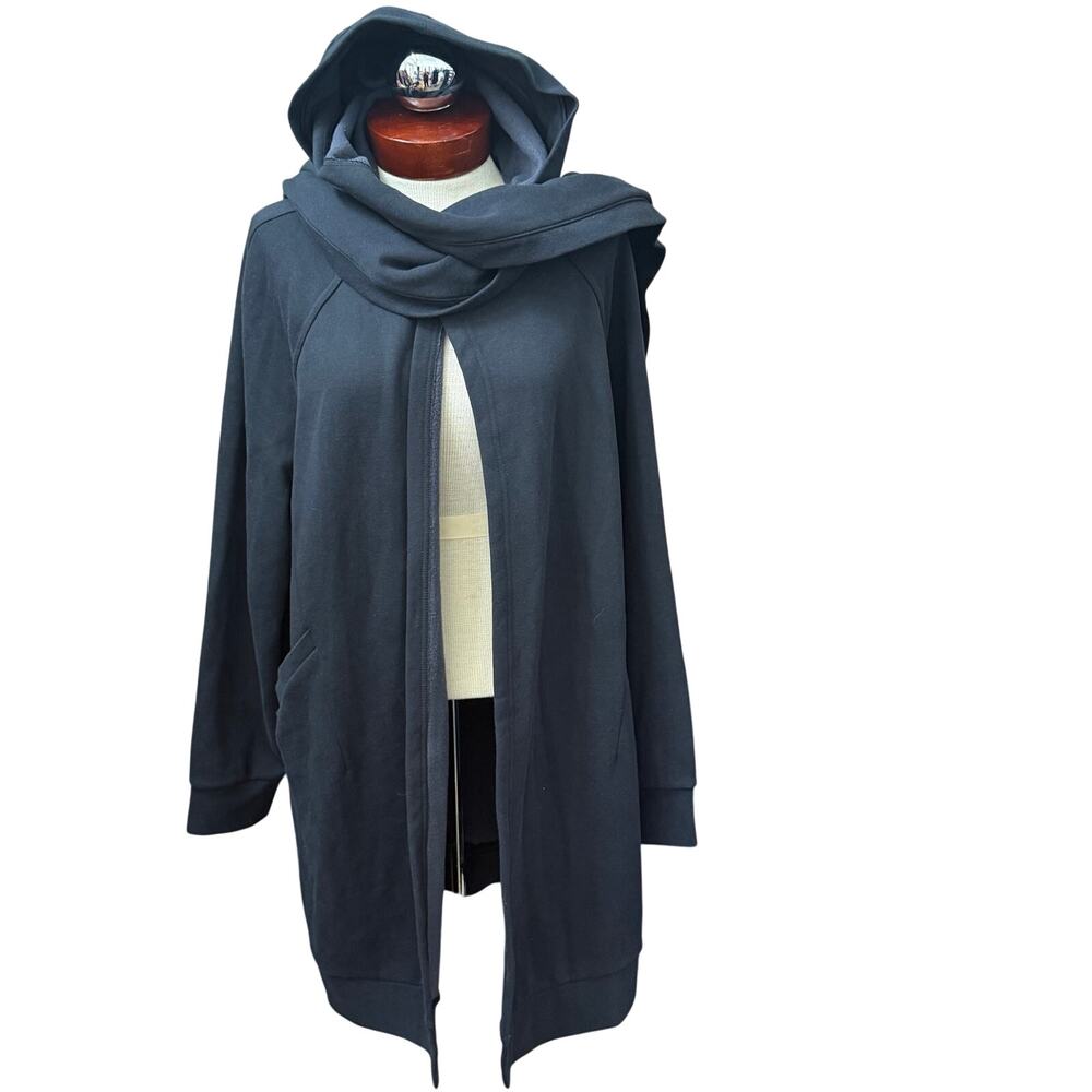 Fabletics Geri Long Wrap Cardigan Size Large NEW Cozy Soft Fleece Attached Scarf